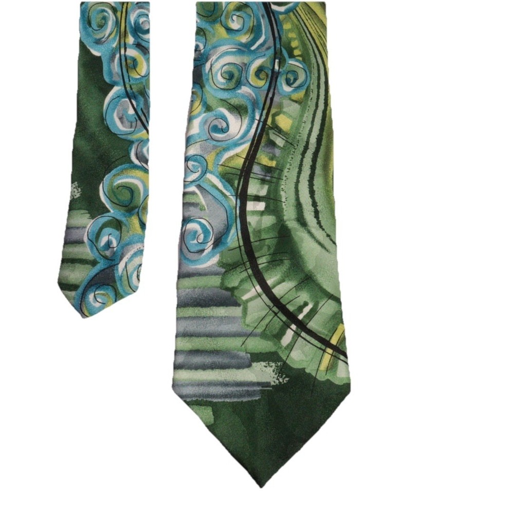 J. Garcia Silk Tie Men Collectors Edition Snail Garden Green Abstract 3" Width